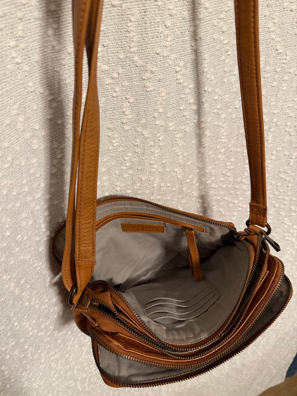 Leather Pebble Crossbody Bag in Tan — Adjustable Strap - Picture 6 of 9
